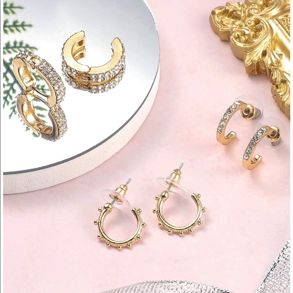 :: Dainty Pave Hoop Gold+Rhinestone Shimmer Hoops Huggies✨💫 - Picture 4 of 5